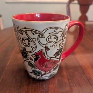 2020 Spectrum Designz Christmas Ceramic Coffee Mug. Cardinal & Poinsettia.